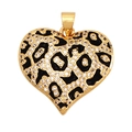 Gold-plated leopard heart pendant with clear crystals and black enamel spots - Leopard Print Enamel Heart / Black Leopard