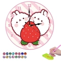 DIY 5D diamond painting clock kit with cute cartoon rabbits and full drill diamond art set - Strawberry Rabbit