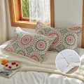 Mandala pattern 4-layer cotton pillow towel with hidden elastic strap for secure fit - Beige Starry Sky