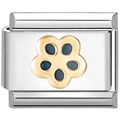 Silver stainless steel bracelet link featuring a gold flower with deep blue enamel - 0074 - Five-petal Flower - Dark Green