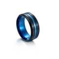 Minimalistischer Herrenring in Schwarz Matt mit blauem Innenring und gebürstetem Finish - US 7 / Schwarz+Blau