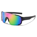 Oversized sports sunglasses with multi-color gradient lens and matte black frame - Black Frame Colorful Mirror