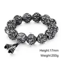 Retro stainless steel men's bracelet with 17mm mantra beads and small bells - 17mm Style (KB119120-KHX)