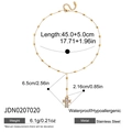 Detailed size specifications for a gold stainless steel Y-shaped cross pendant necklace - Cross Y-Chain Style (JDN0207020)