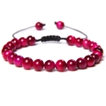 Adjustable woven bracelet featuring high-gloss rose pink cat eye stone beads - Adjustable / 6mm Rose Red Tiger Eye