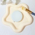 Foldable round double-sided metal pocket makeup mirror in a creamy yellow star tray - 65mm / White