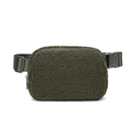Olive green teddy fleece waist bag with adjustable strap and buckle for outdoor sports - Dark Green