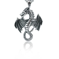 Colgante de dragón vintage en acero inoxidable plateado con collar para hombre - Solo Colgante de Dragón
