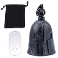 Black Spartan helmet guardian bell with hammer texture, pouch and silver charm - Black Vintage Guardian Bell Set / Black