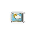 Italienisches Edelstahl-Charm mit Emaille-Motiven von blauem Himmel und Sonne - Blauer Himmel Sonne und Regentropfen Muster (Y149) / Silber