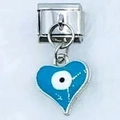 Italian charm link featuring a blue evil eye heart pendant on stainless steel - Light Blue Evil Eye