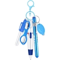 Nurse 6-piece tool set with mini LED light, folding scissors and ballpoint pen on white background - Blue