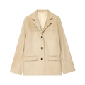 Women's chic beige faux suede blazer jacket with notched lapels and front pockets - S / Off White