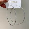 Silver luxury large hoop earrings with faceted zircon-like texture and high-shine finish - Full Faceted Glitter Large Hoop (E2364 Silver) / 925 Silver Needle / Silver