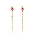 Elegante gouden oorbellen met rode hartstenen en sprankelende zirkoon franjes - Rood Zirkoon