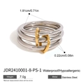 Two-tone gold and silver stainless steel stacked ring with precise size dimensions shown - Color Blocking Plain Ring Style (JDR2410001-8-PS-1)