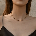 Handmade 18K gold plated beaded necklace with brown gemstones worn by a female model - 18K Gold