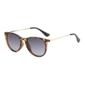 Retro tortoiseshell oval sunglasses with gold metal temples and grey gradient lenses - Leopard Frame Double Grey Polarized C6