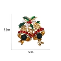 Christmas bell brooch in gold with green enamel leaves and red rhinestones - Red Diamond Decor Bells