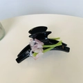 Elegant black acetate hair claw clip featuring pink tulip flower designs for women - 11cm / Black