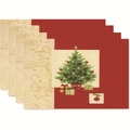 Set of 4 Christmas tree placemats in red and beige for holiday table decoration - Style 13