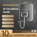 Transparente Klebehaken mit massivem Metall-J-Haken und 69mm Basis, 10er-Pack für die Wand - 【Verbesserte Verdickt】Große Haken 10er-Pack
