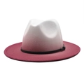 British style wide brim wool fedora hat with cream and pink gradient and leather buckle - M (56-58cm) / Rose Red (02)