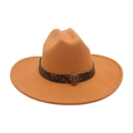 Vintage camel felt fedora with leopard head bronze buckle and brown decorative band - One Size / Camel