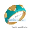Fashionable open copper ring with turquoise enamel finish and 3D golden heart patterns - Turquoise - Embossed Heart