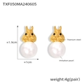 Detailed size and material specs for golden titanium squirrel earrings with pearls - Gold Earrings