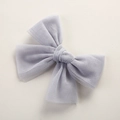Detailed close-up of a grey tulle mesh butterfly hair bow clip for girls - 10.5*7.5 CM / Gray