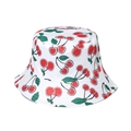 Bob blanc avec motif de cerises rouges et feuilles vertes pour protection solaire - Fond Blanc Motif Cerise Rouge
