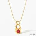 Gold pendant necklace with hollow geometric gourd, red zircon, and white pearl accent - Gold Necklace - Red Zircon (KDD155)