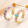 Adjustable gold plated enamel rings set with colorful blue pink patterns for women - Colorful Enamel Open Ring Set (DZ-835)