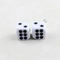White acrylic dice charm with black dots and silver metal loop for DIY keychain making - 14mm (No Loop) / Solid White