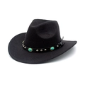 Cappello fedora nero in lana classica con fascia in pelle turchese e borchie metallo - M (56-58cm) / Nero