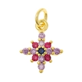 Gold-finished cross flower pendant with vibrant pink and deep blue gemstones - Flower Cross - Gold/Rainbow