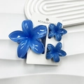 Set of three blue marble-textured flower hair claws on white card for stylish hair styling - Blue Combo Set (including Cards)
