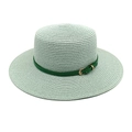 Détail d'un chapeau en paille vert menthe avec tissage fin, ceinture et boucle dorée - M (56-58cm) / Vert menthe