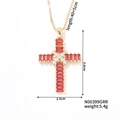 Golden cross necklace with red rectangular and white round cubic zirconia stones - Red Zirconia Style (N00399GRR)