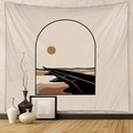 Detail of bohemian wall tapestry featuring minimalist sun and airplane wing art design - Billion (81)