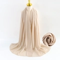 Beige long pearl chiffon headscarf with textured fabric detail and drape view - Beige