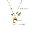 Golden dolphin charm necklace with blue fish pendant and 40+5cm bead chain - N6-Dolphin Small Fish Gem