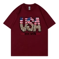 T-shirt bordeaux avec graphique USA motif léopard et inscription EST. 1776 - Bourgogne 318