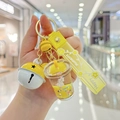 Cute yellow milk tea cup keychain with unicorn liquid glitter and large bell charm - Yellow-Unicorn Milk Tea Cup with Bell