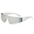 Futuristische randloze wrap-around zonnebril met zilveren spiegelglazen en punkstijl - Zilveren Frame Witte Spiegel Lens