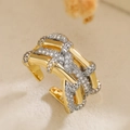 Detailed macro shot of a gold bamboo-style ring featuring shimmering cubic zirconia rows - Adjustable Open / Wide Bamboo Joint Style (14607)