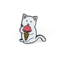 Süße weiße Katze mit rosa Eiscreme Emaille-Anstecknadel Accessoire für Taschen - Weiße Katze, die rosa Eis isst