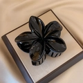 Elegant large black flower hair claw clip with glossy finish for ponytail styling - Black [8cm Large]