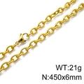 Chunky 18k gold plated 6mm stainless steel oval O-link chain necklace 450mm length - 6mm / 45cm
